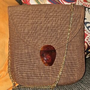 Chic Brown Shoulder Envelope Bag with Gold Chain